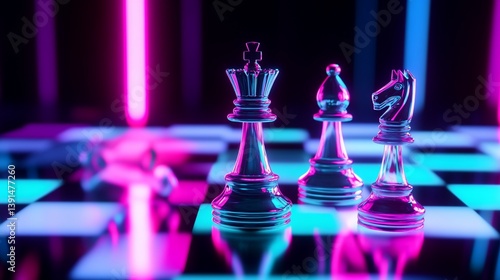 Neon Chess Game, Strategy and Tactics in a Futuristic Setting