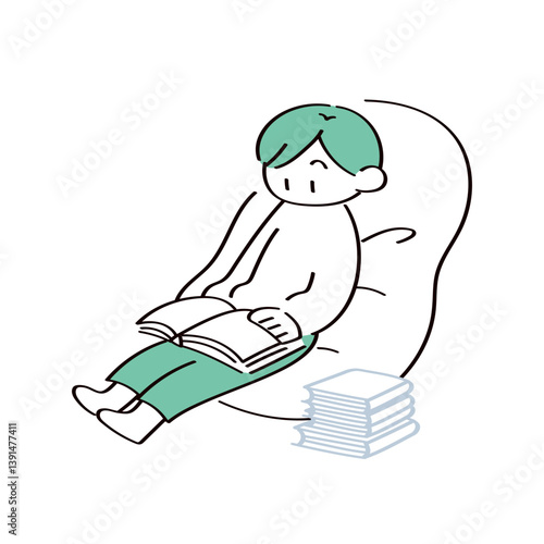 読書をする男性のイラスト