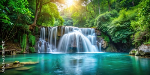 Vintage Waterfall Photography: Serene Cascade, Crystal Pool, Lush Greenery