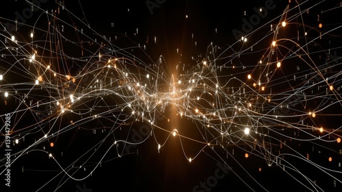 Abstract Network with Lines, Spheres, and Numbers