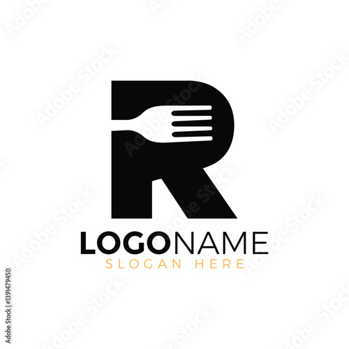 Letter Spoon with Shape Spoon Logo. Initial Letter R Food Logo, Restaurant Food Logo, letter R spoon fork logo design vector