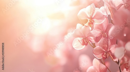 Pink orchid blooms with soft sunlight and blurred background. Perfect for conveying spring, beauty, and delicate floral themes.