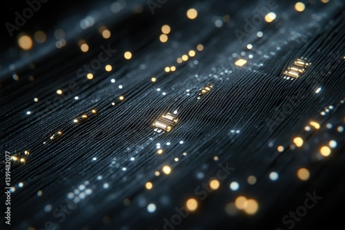Obraz na płótnie A futuristic, dark fabric with embedded circuitry and glowing lights, suggesting technology, connectivity, and advanced systems or a digital network. w salonie