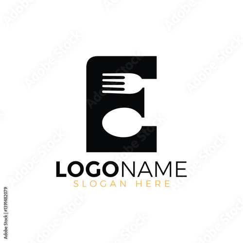 Letter Spoon with Shape Spoon Logo. Initial Letter E Food Logo, Restaurant Food Logo, letter E spoon fork logo design vector
