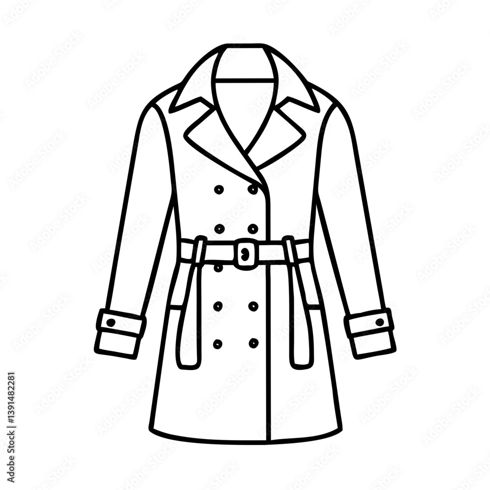 trench coat icon, trench coat line art - simple line art of trench coat, perfect for trench coat logos and icons trench coat icon, trench coat line art - simple line art of trench coat, perfect for trench coat logos and icons