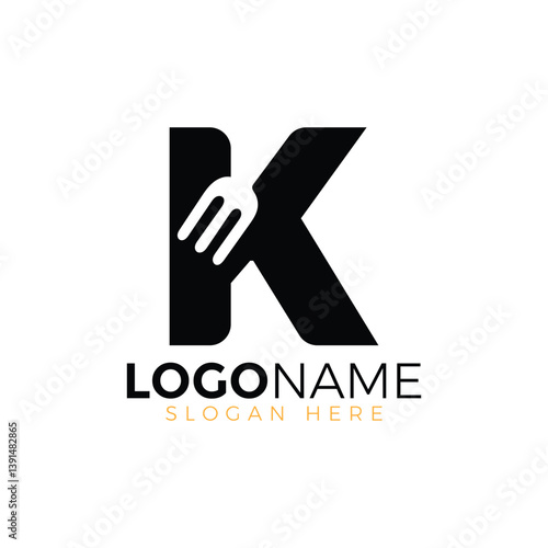 Letter Spoon with Shape Spoon Logo. Initial Letter K Food Logo, Restaurant Food Logo, letter K spoon fork logo design vector