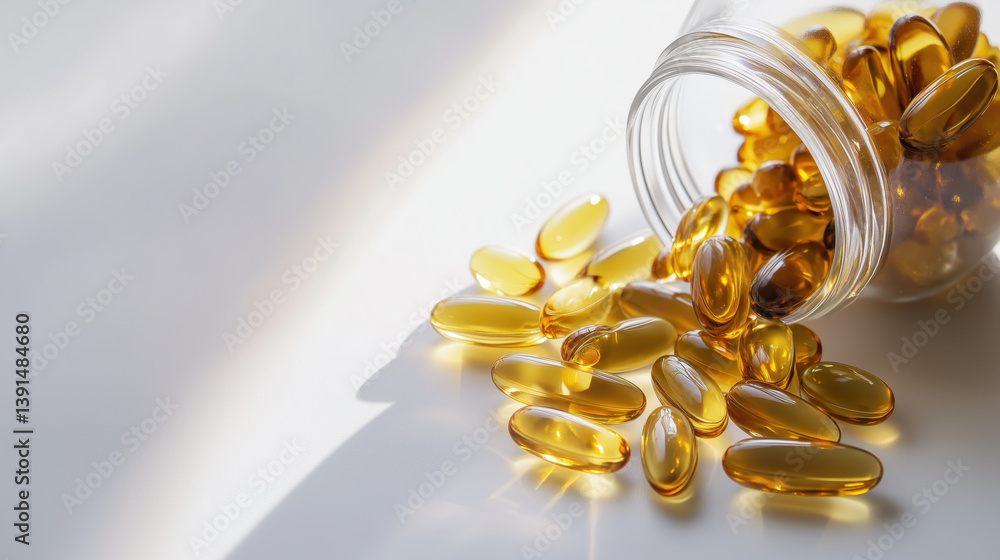 Omega 3 capsules on a light background