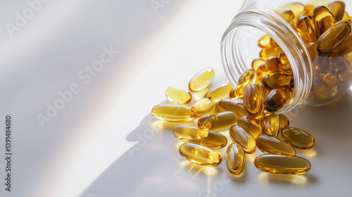 Obraz na płótnie Omega 3 capsules on a light background w salonie