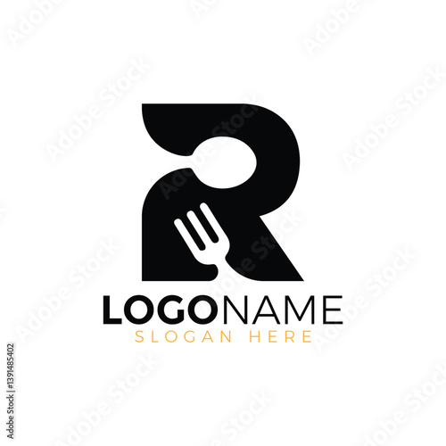 Letter Spoon with Shape Spoon Logo. Initial Letter R Food Logo, Restaurant Food Logo, letter R spoon fork logo design vector