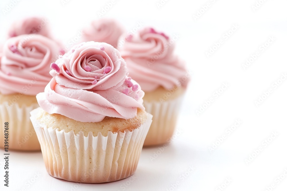 Delicate pink cupcakes with rose-like frosting Delicate pink cupcakes with rose-like frosting