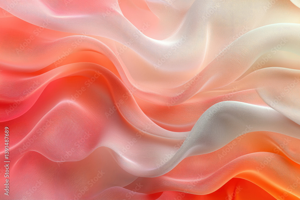 Abstract image of flowing, translucent fabric in shades of coral, peach, and white. Abstract image of flowing, translucent fabric in shades of coral, peach, and white.