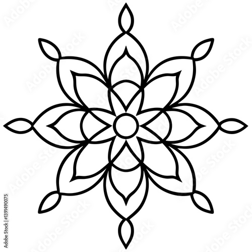 Traditional Indian rangoli mandala line art vector illustration