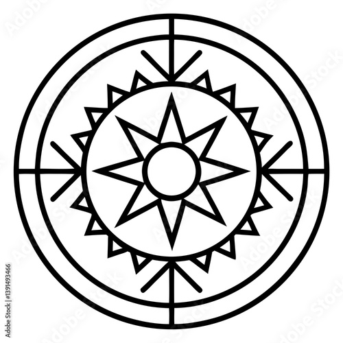Compass rose emblem vector icon shows north south east west directions