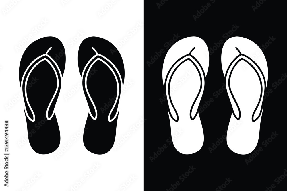 Black Flip Flops Icon. Isolated Vector Illustration of Classic Summer Sandals Black Flip Flops Icon. Isolated Vector Illustration of Classic Summer Sandals