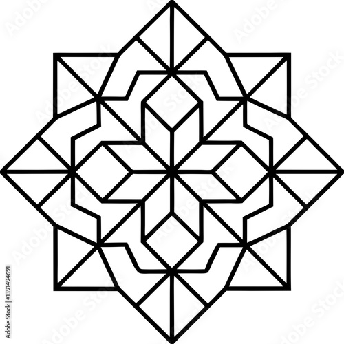 Patchwork quilt style mandala line art vector illustration 