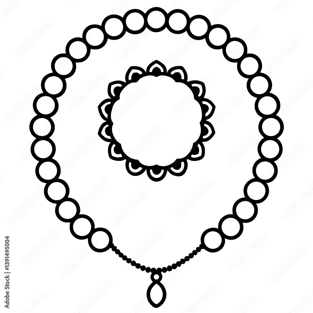 Obraz premium Prayer beads mala inspired mandala line art vector illustration 