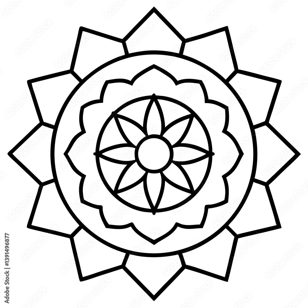 Fototapeta premium Spiritual enlightenment path mandala line art vector illustration 