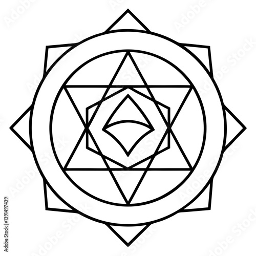 Tantric energy chakra mandala  line art vector  illustration