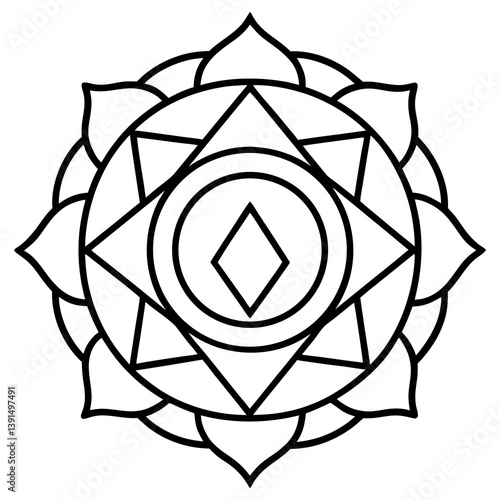 Tantric energy chakra mandala  line art vector  illustration