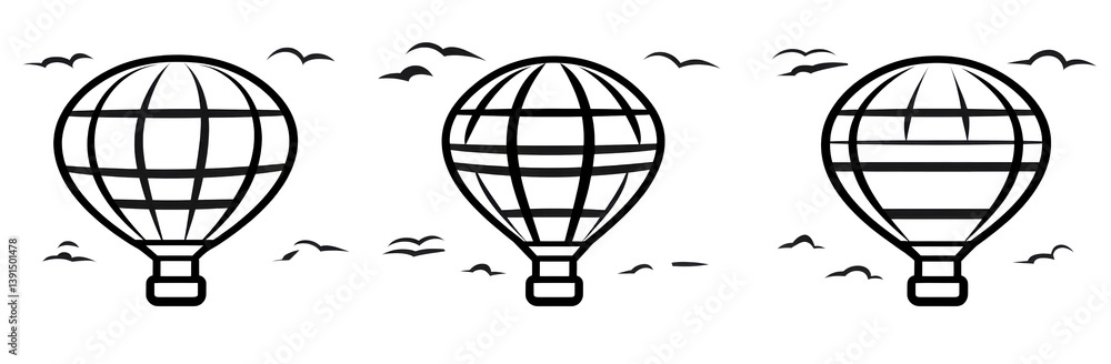 Obraz premium A hand-drawn sketch of a hot air balloon with blue pen strokes, representing adventure and travel in a modern illustration