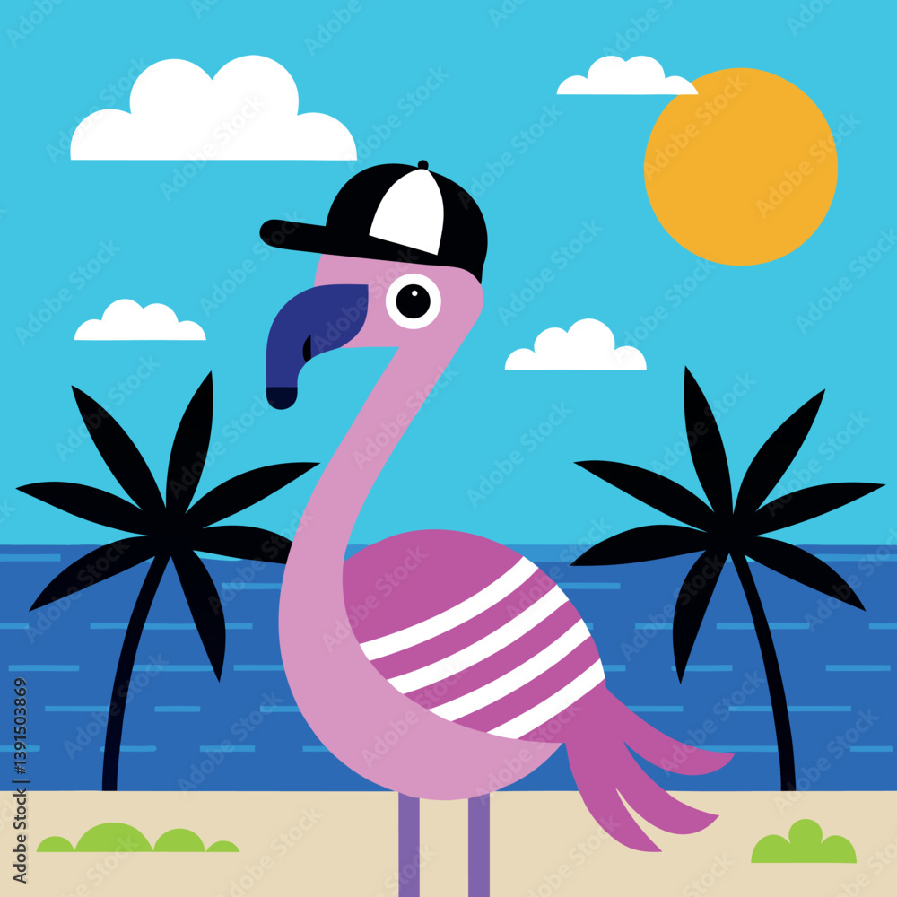 A digital-drawing-of-a-pink-flamingo