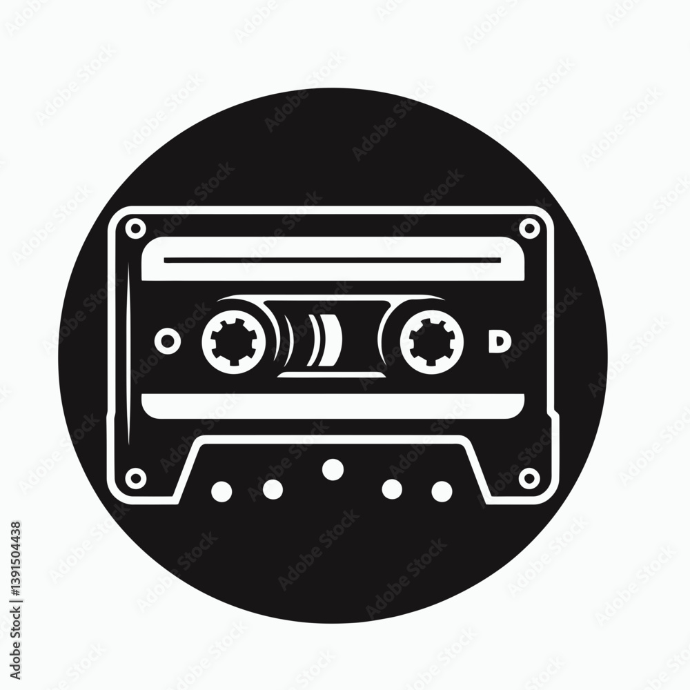 very simple flat and single minimalist Cassette Tape Reel Silhouettes in black on a white background very simple flat and single minimalist Cassette Tape Reel Silhouettes in black on a white background