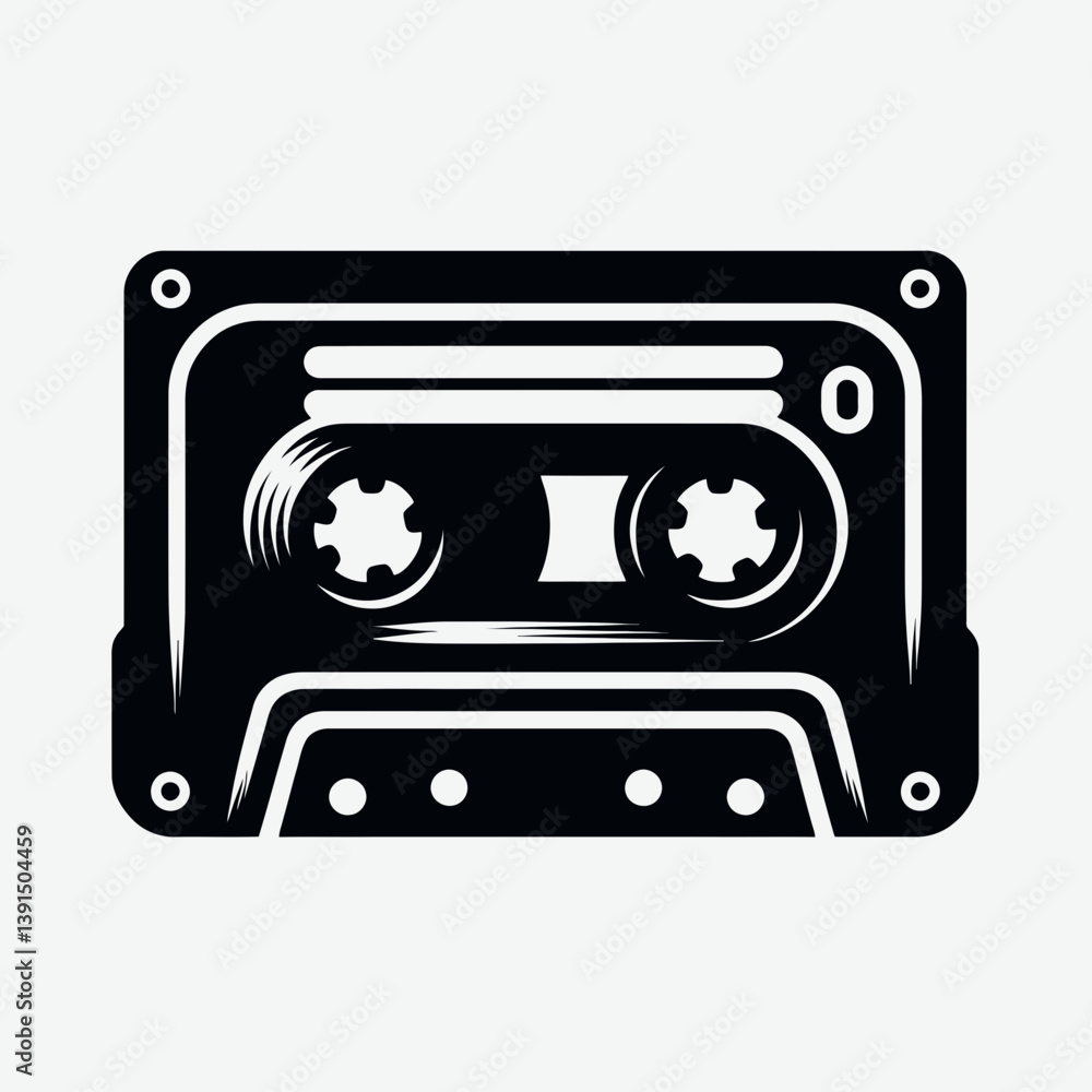 Obraz premium very simple flat and single minimalist Cassette Tape Reel Silhouettes in black on a white background