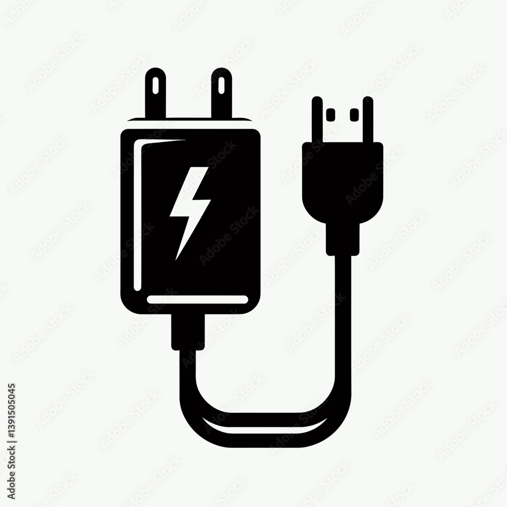 very simple flat and single minimalist Cellphone Charger Silhouettes in black on a white background very simple flat and single minimalist Cellphone Charger Silhouettes in black on a white background