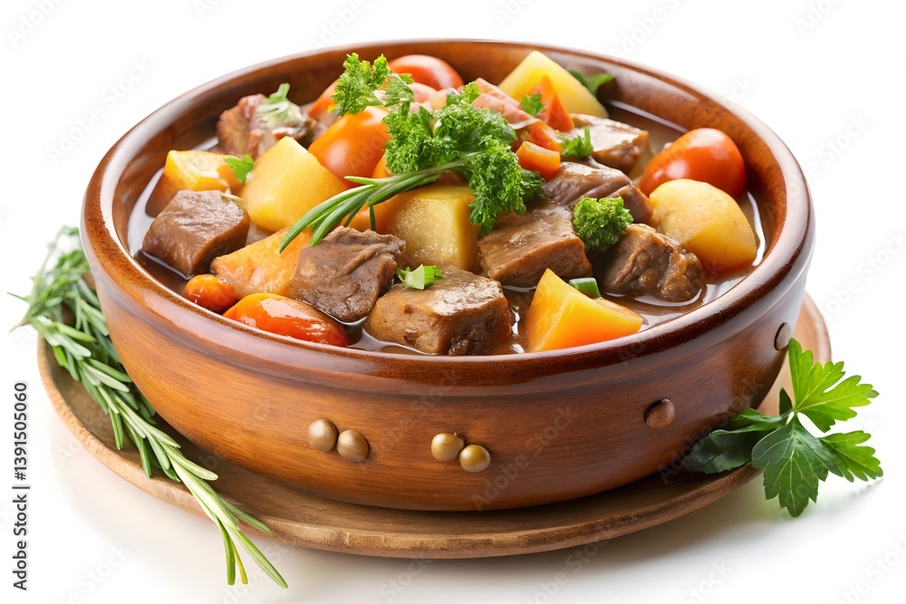 Beef stew with vegetables, potatoes, and carrots in a hearty bowl Beef stew with vegetables, potatoes, and carrots in a hearty bowl