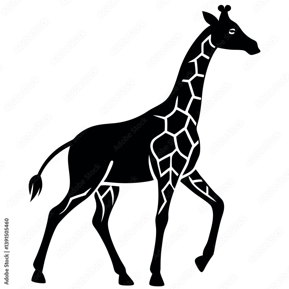 Fototapeta premium A minimalist-yet-intricate-set-of-a-running-giraffe. 