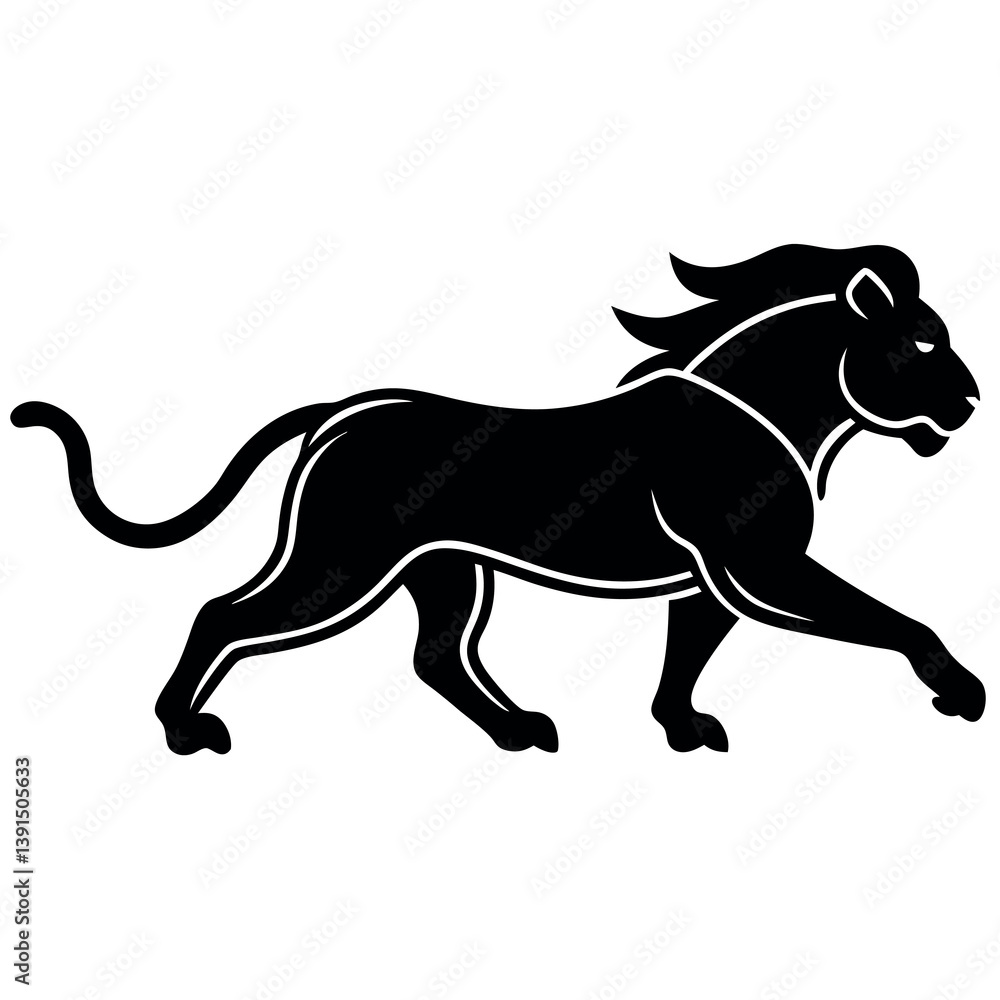 Obraz premium A minimalist-yet-intricate-set-of-a-running-lion 