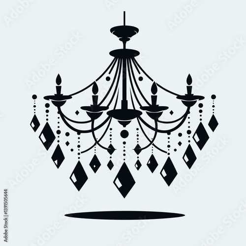 very simple flat and single minimalist Chandelier Arm Silhouettes in black on a white background