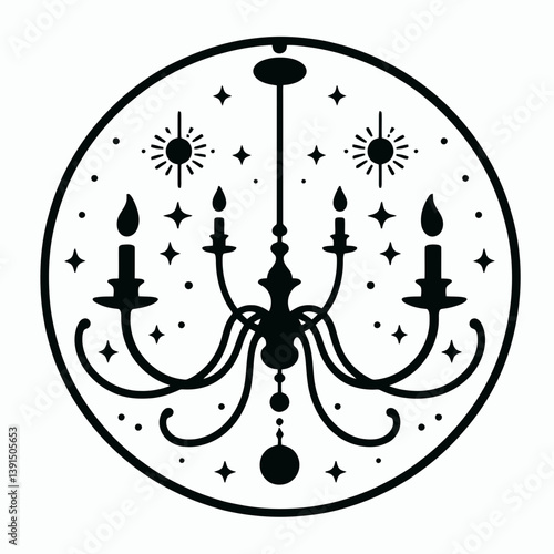 very simple flat and single minimalist Chandelier Arm Silhouettes in black on a white background