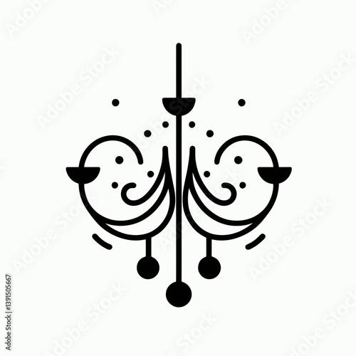 very simple flat and single minimalist Chandelier Arm Silhouettes in black on a white background