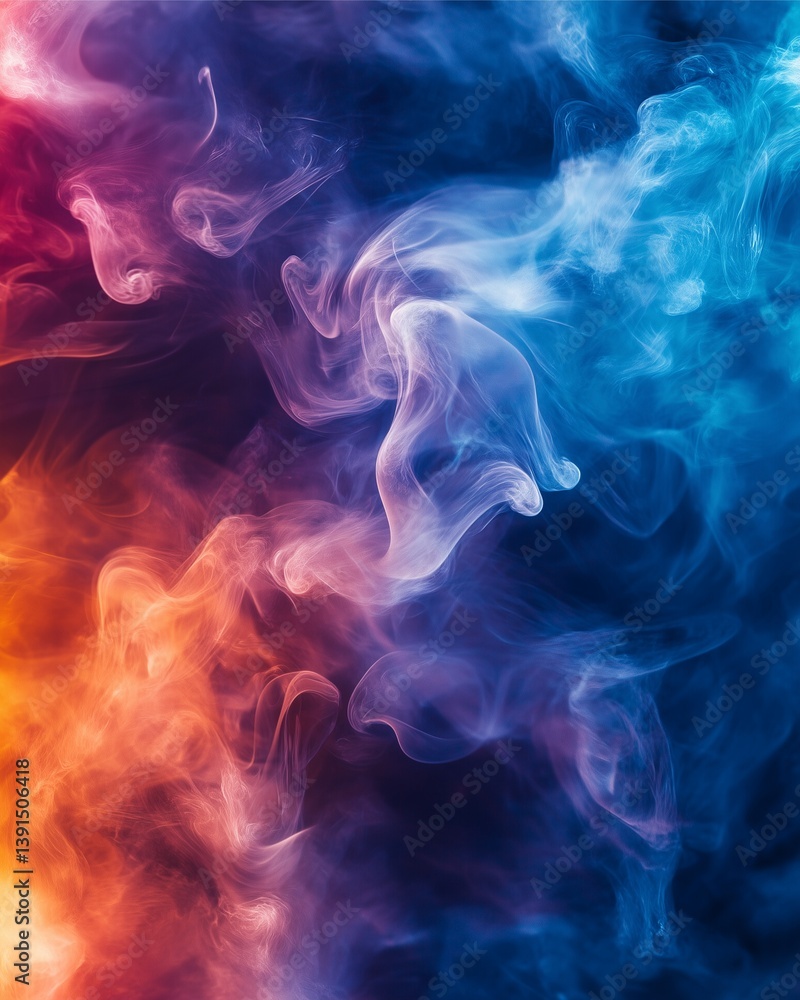 Fototapeta premium Abstract Smoke Cascade: A captivating visual exploration of swirling smoke plumes in a vibrant display of color and form, rendered in a studio setting.
