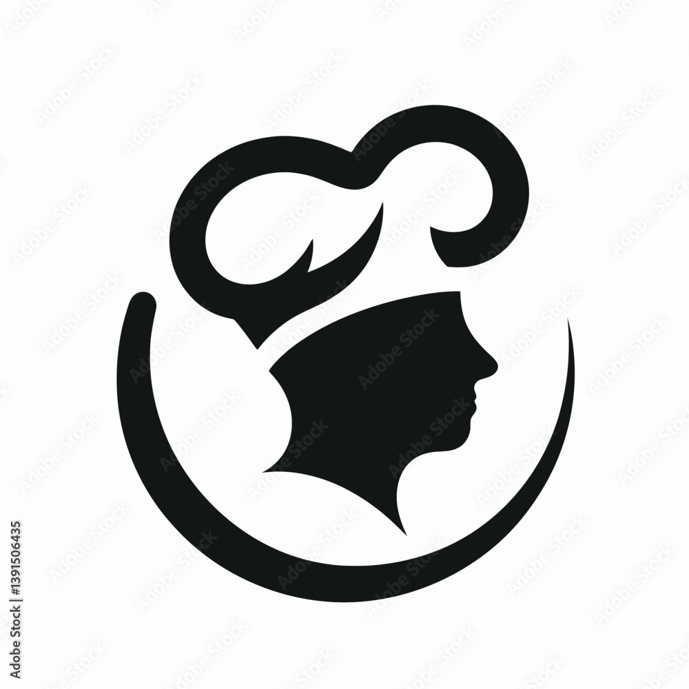 very simple flat and single minimalist Chef Hat Curve Silhouettes in black on a white background