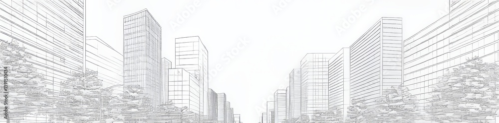 Fototapeta premium Contemporary illustration with hand-drawn skyscraper designs in a minimalist style highlighting architecture