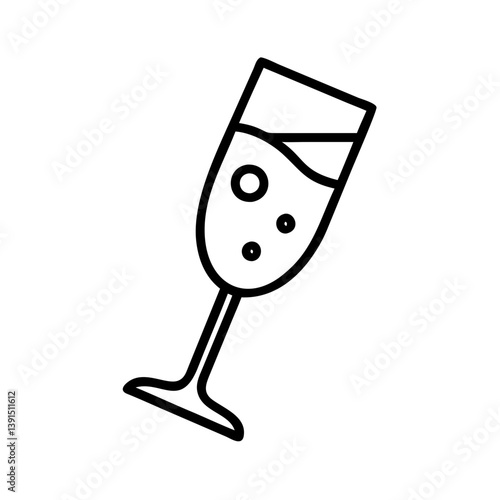 Champagne glass vector icon illustration for new year celebration and party drink design element with bubbles