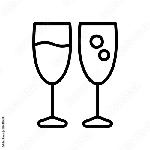 Champagne glasses vector icon celebration toast drink alcohol cheers party sparkling wine outline drawing design