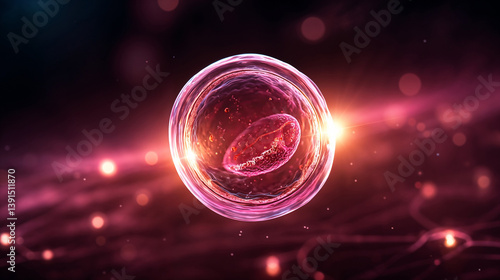 A vibrant cell illuminated in a scientific setting that highlights cellular structure