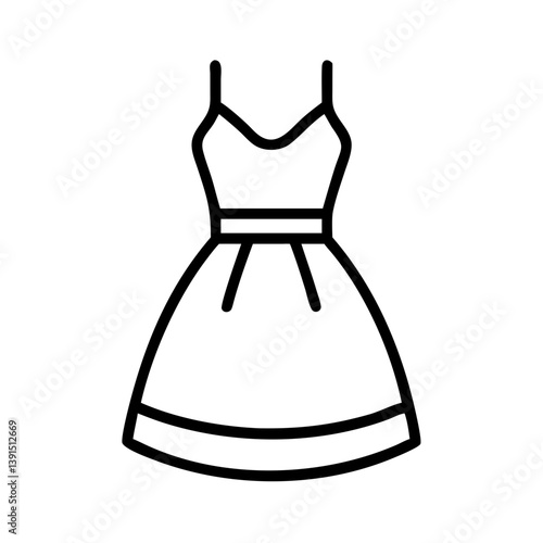 Outline drawing of a summer dress with straps and a cinched waist for fashion design and style guides