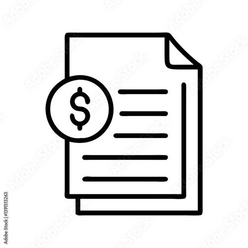 Financial document dollar sign icon for accounting invoice payment and business transaction management report