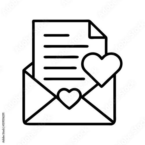 Love letter icon vector graphic design, message with heart, romance and valentine's day card illustration