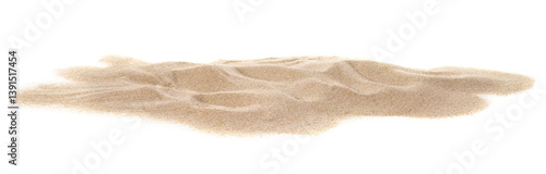 Sand beach Isolated on white background. Pile desert sand. Texture summer desert vacation, hot summer.
