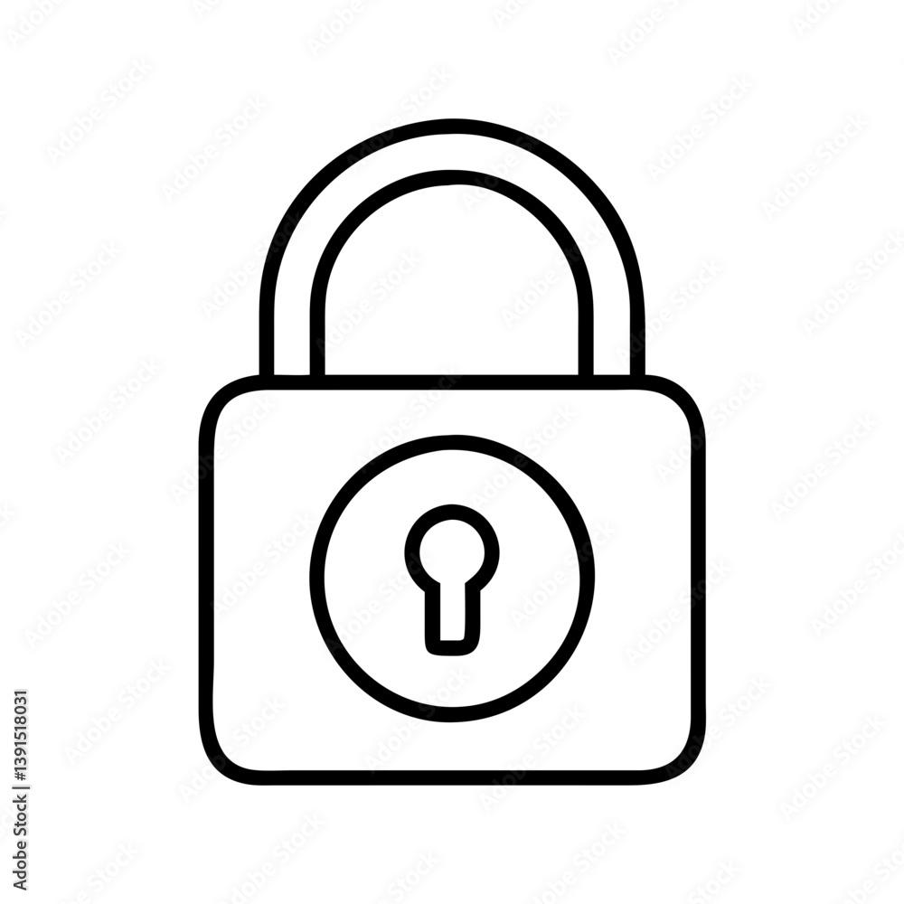 Lock icon vector graphic for security and protection representing privacy and safety with simple outline Lock icon vector graphic for security and protection representing privacy and safety with simple outline