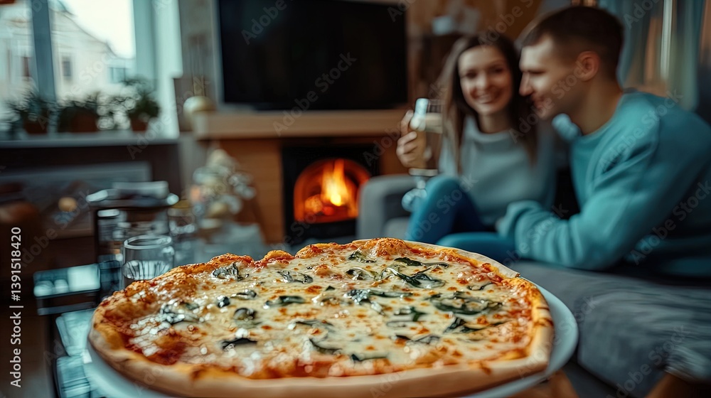 cozy valentine's celebration: a heart-shaped pizza shared by a couple in their living room - perfect poster idea for romantic atmosphere in any space! cozy valentine's celebration: a heart-shaped pizza shared by a couple in their living room - perfect poster idea for romantic atmosphere in any space!