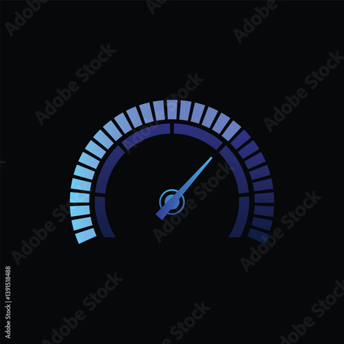 Car speedometer, round digital neon blue LED gauge, vector loading scale, progress bar display, accelerate indicator