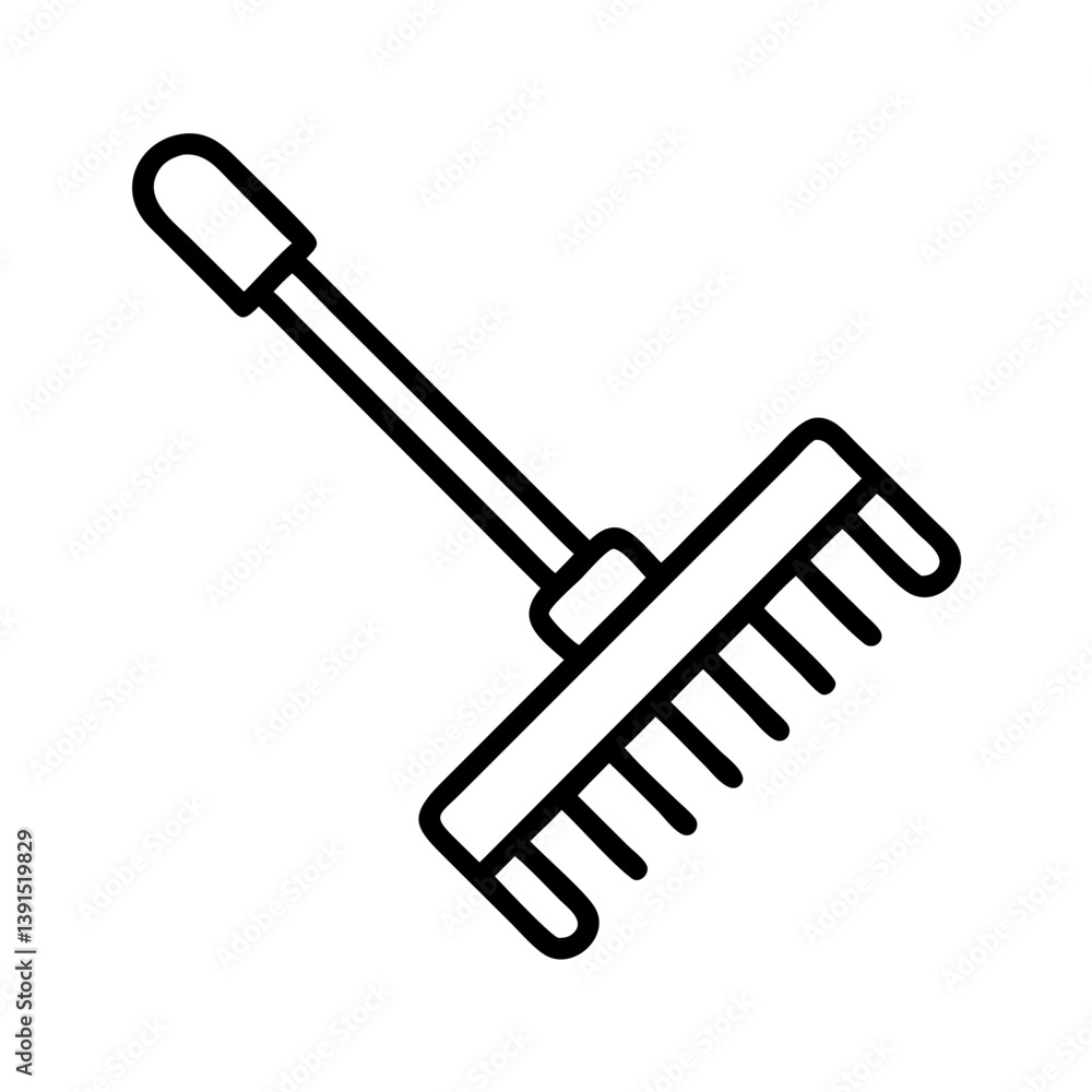 Outline garden rake vector icon illustration for gardening tools and yard work equipment and autumn cleanup use Outline garden rake vector icon illustration for gardening tools and yard work equipment and autumn cleanup use