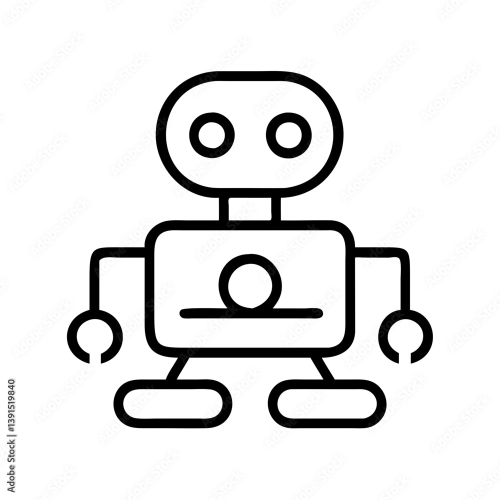 Fototapeta premium Robot outline vector icon for ai technology and automation design projects simple black and white drawing