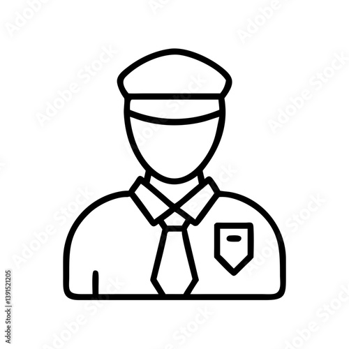 Security guard icon vector illustration of a man in uniform with tie and hat line drawing style design 100x100
